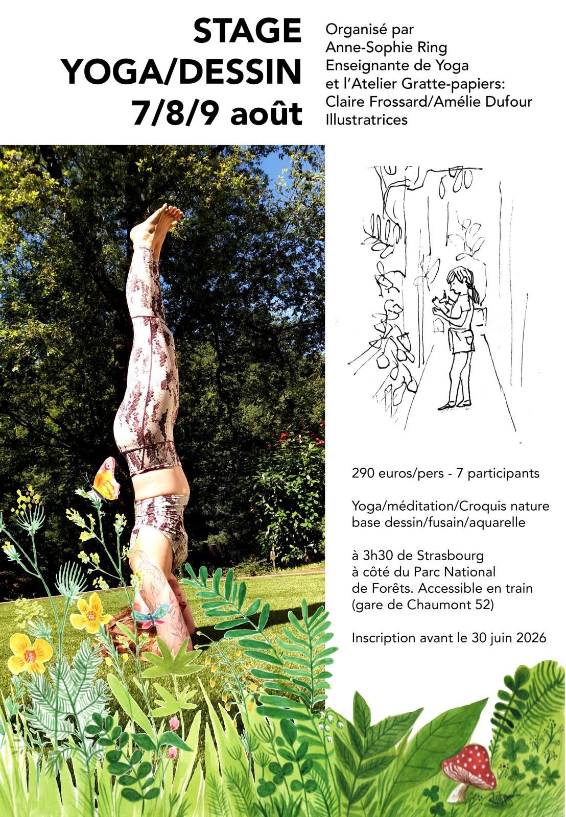 Stage Yoga et Dessin — posture de yoga en pleine nature avec illustrations botaniques